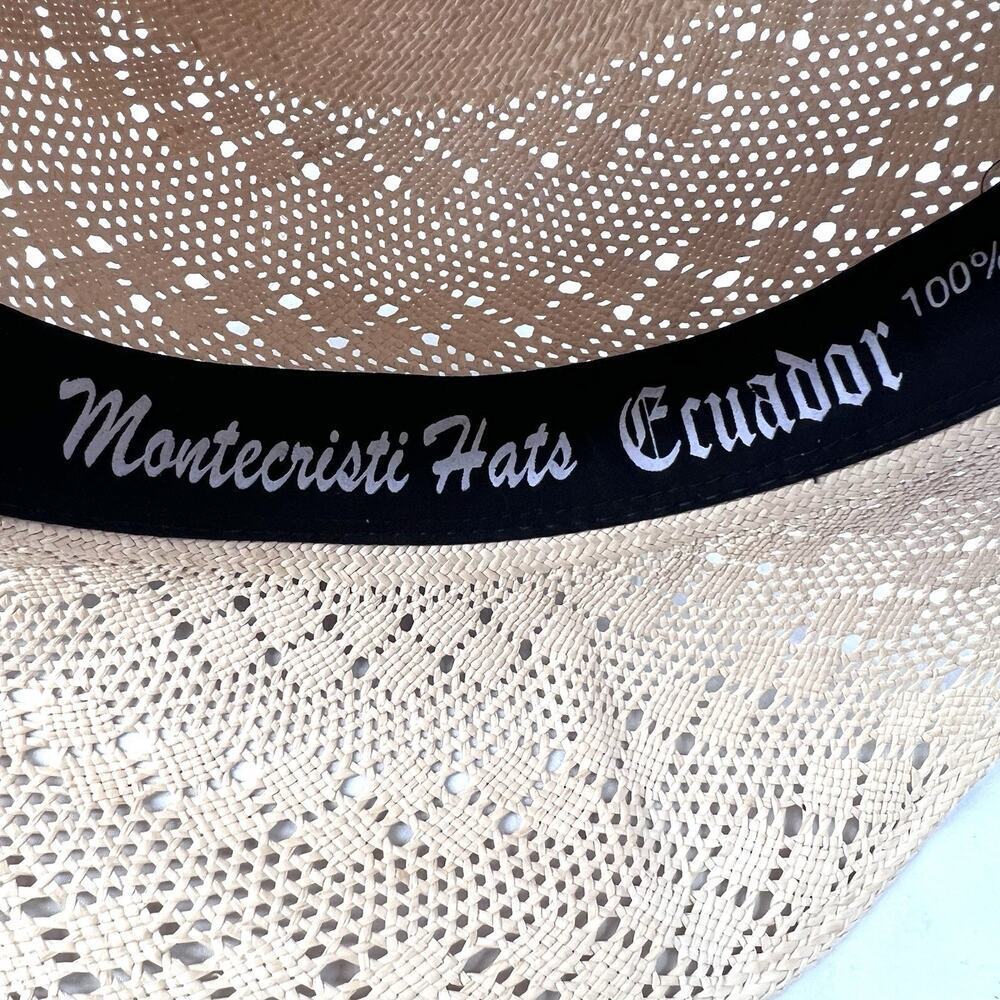 Montecristi Hats Ecuador Straw Floppy Wide Brim Sun Hat Colorful Details - Picture 9 of 10